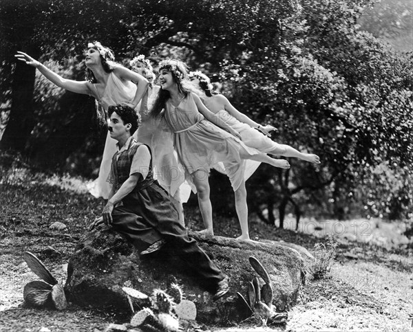 Charlie Chaplin on-set of the Film, "Sunnyside", 1919