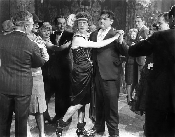 Stan Laurel and Oliver Hardy (center) on-set of the Film, "That's My Wife", 1929