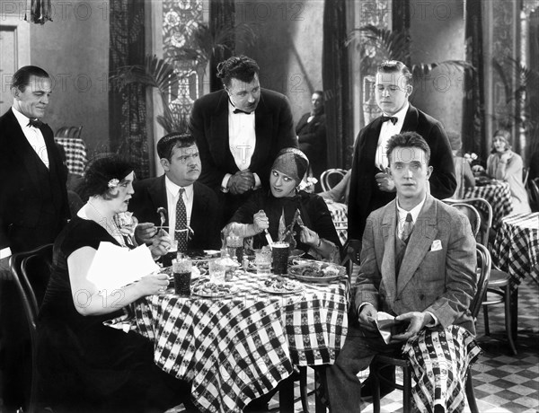 Anita Garvin, Oliver Hardy, Tiny Sanford, Kay Deslys and Stan Laurel on-set of the Film, Their Purple Moment, 1928