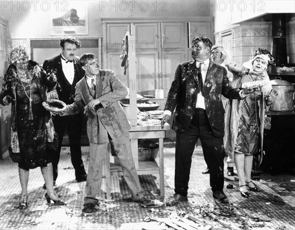 Kay Deslys, Tiny Sandford, Stan Laurel, Oliver Hardy and Anita Garvin on-set of the Film, Their Purple Moment, 1928