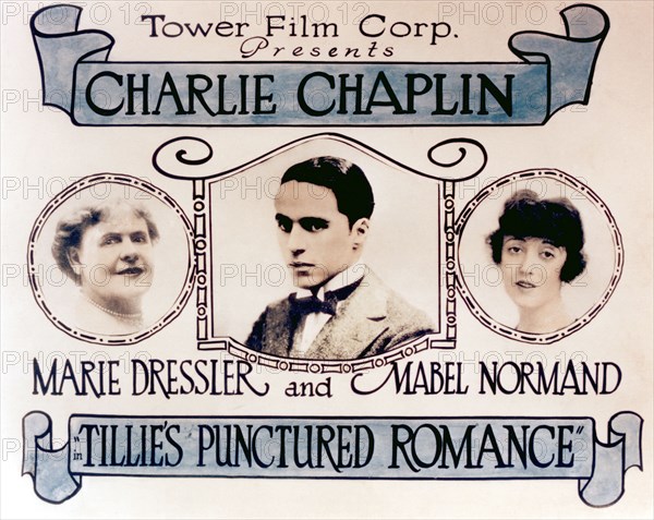 Marie Dressler, Charlie Chaplin and Mabel Normand, Movie Poster, Tillie's Punctured Romance, 1914