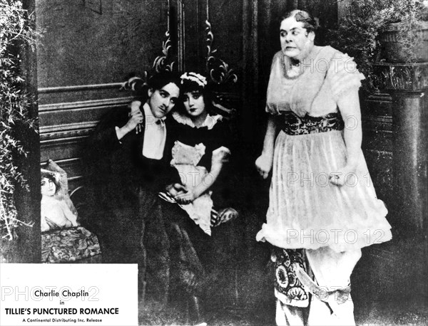 Charlie Chaplin, Mabel Normand and Marie Dressler on-Set of the Film, Tillie's Punctured Romance, 1914