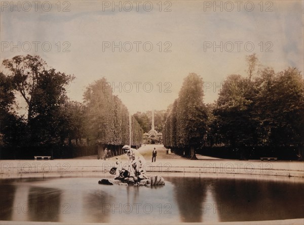 Fountain and Obelisk in Garden, Schonbrunn Palace, Vienna, Austria, circa 1880