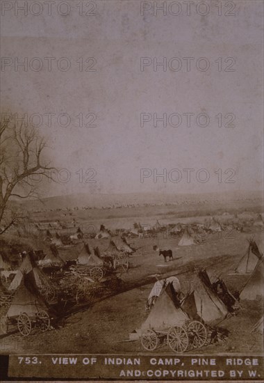 Native American Indian Camp at Pine Ridge Agency, South Dakota, circa 1891