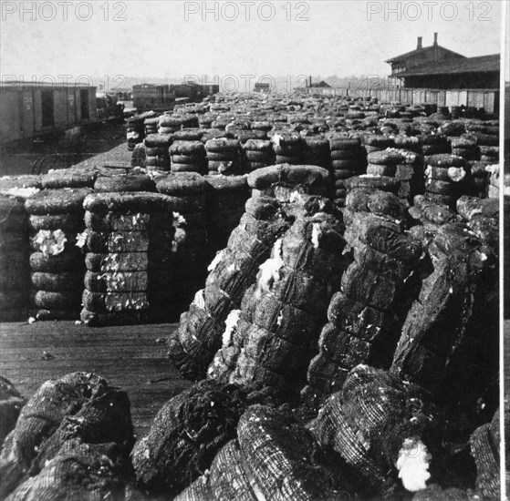 Bales of Cotton at Railway Depot, New Orleans, Louisiana, USA, 1900