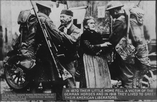 Elderly Couple with U.S. Soldiers during Liberation from Germany, World War I, 1918