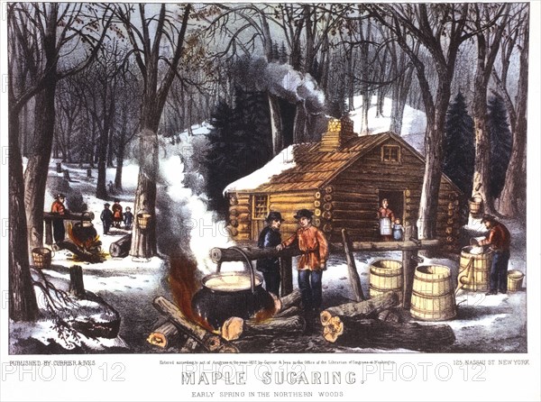 Maple Sugaring, Early Spring in the Northern Woods, Lithograph, Currier & Ives, 1872