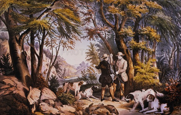 Partridge Shooting, Lithograph, Nathaniel Currier, 1852