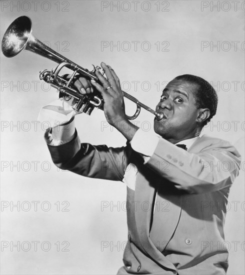 Louis Armstrong (1901-1971),  American Jazz Performer, Playing Trumpet, circa 1950's