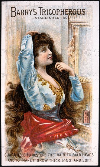 Woman with Long Hair, Portrait, Barry's Tricopherous, Trade Card, 1900