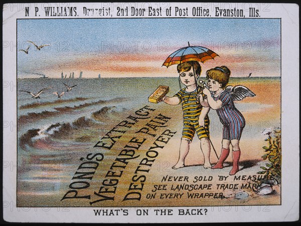 Couple on Beach, Pond's Extract Vegetable Pain Destroyer, Trade Card, circa 1900