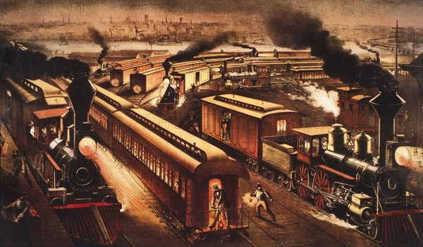 Night Scene at an American Railway Junction, Lithograph, Currier & Ives, 1876