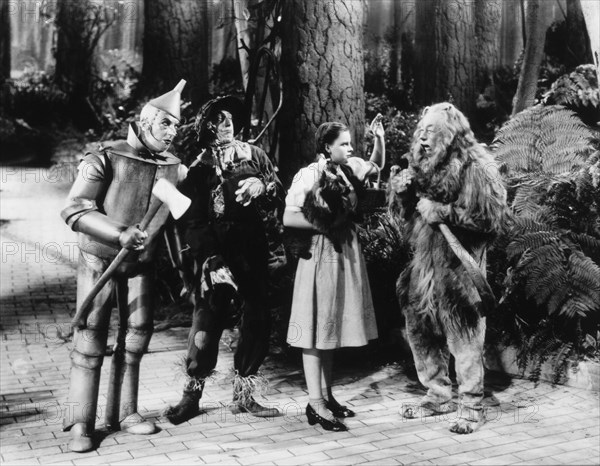 Judy Garland, Ray Bolger, Bert Lahr and Jack Haley, on-set of the Film, "The Wizard of Oz", 1939