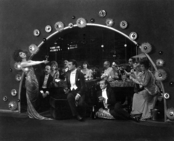 Alla Nazimova Rudolph Valentino and group of people, on-set of the Silent Film, "Camille", 1921