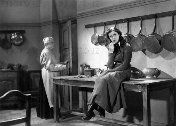 Blanchette Brunoy (right), on-set of the Film, "Claudine a l'école" directed by Serge de Poligny, 1937