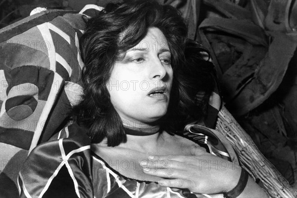 Anna Magnani, on-set of the Film, "The Golden Coach (Le Carrosse D'or)" directed by Jean Renoir, 1952