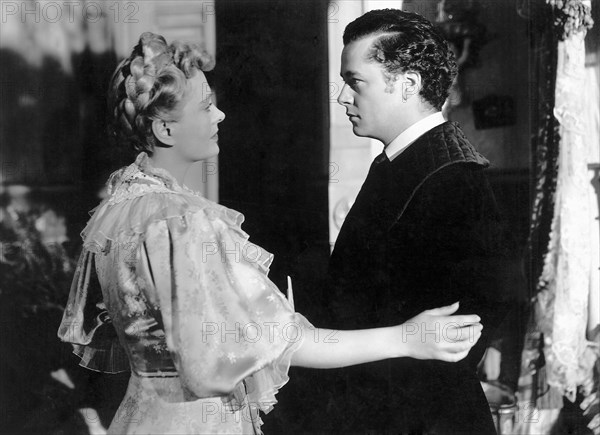 Dolores Costello and Tim Holt, on-set of the Film, "The Magnificent Ambersons" directed by Orson Welles, 1942