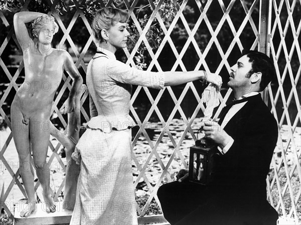 Anita Bjork and Ulf Palme, on-set of the Film, "Miss Julie (Froken Julie)" directed by Alf Sjöberg, 1951
