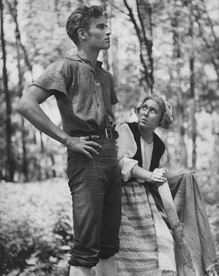 Charlton Heston and Betty Hanisee, on-set of the Film, "Peer Gynt" directed by David Bradley, 1941