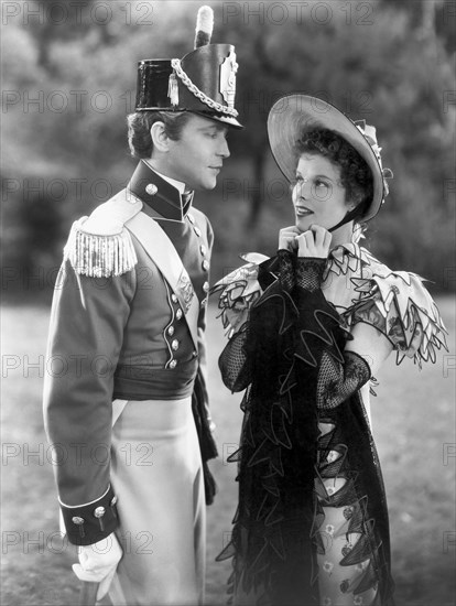 Franchot Tone and Katharine Hepburn, on-set of the Film, "Quality Street" Directed by George Stevens, 1937