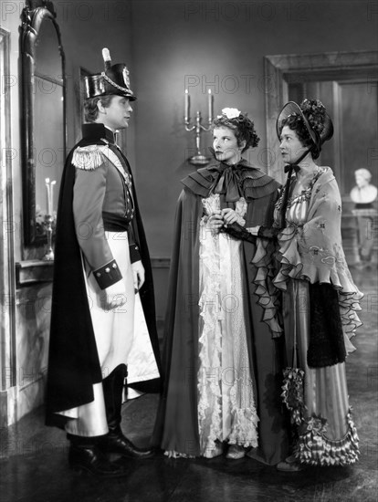 Franchot Tone, Katharine Hepburn and Fay Bainter, on-set of the Film, "Quality Street" Directed by George Stevens, 1937