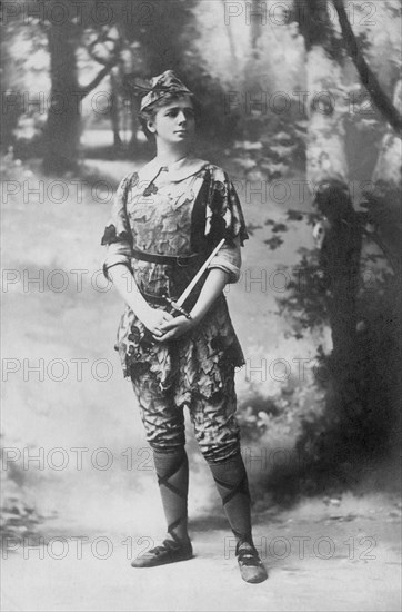 Maude Adams, on-set of the Broadway Play, "Peter Pan", 1905