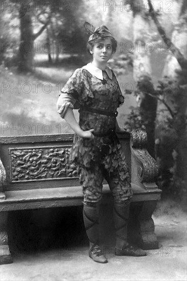 Maude Adams, on-set of the Broadway Play, "Peter Pan", 1905