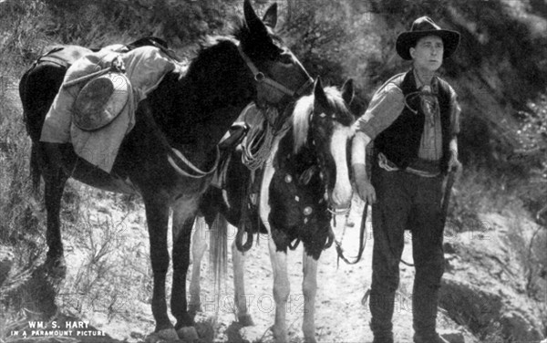 William S. Hart, Portrait with Two Horses, Movie Still from Paramount Pictures, circa 1910