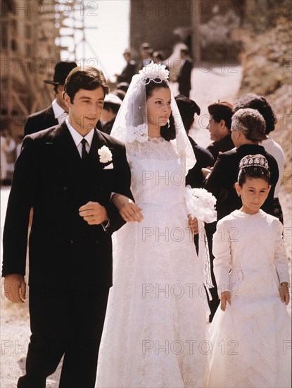 Al Pacino and Simonetta Stefanelli, on-set of the Film, "The Godfather", 1972