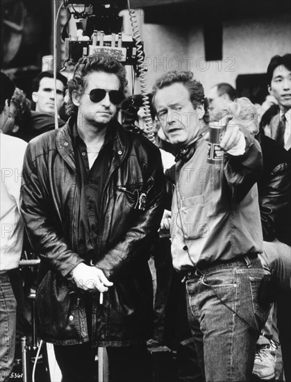 Ridley Scott Directing Michael Douglas, on-set of the Film, "Black Rain", 1989