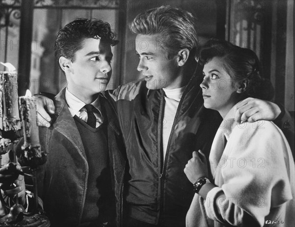 Sal Mineo, James Dean and Natalie Wood, on-set of the Film, "Rebel Without a Cause", 1955