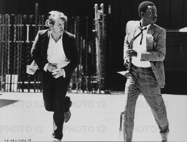 Eddie Murphy and Nick Nolte, on-set of the Film, "48 Hrs.", 1982