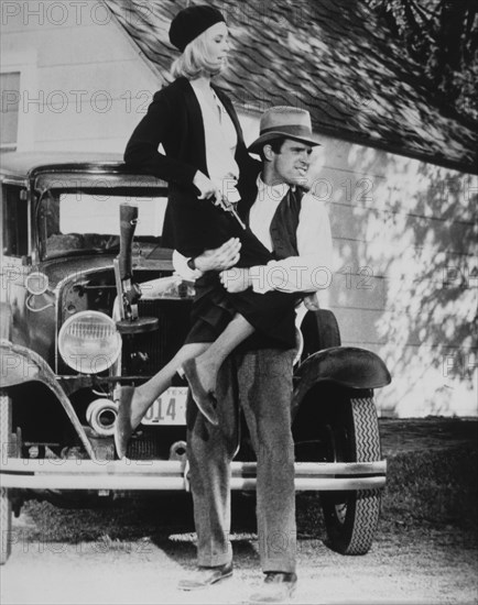 Faye Dunaway and Warren Beatty, on-set of the Film, "Bonnie and Clyde", 1967