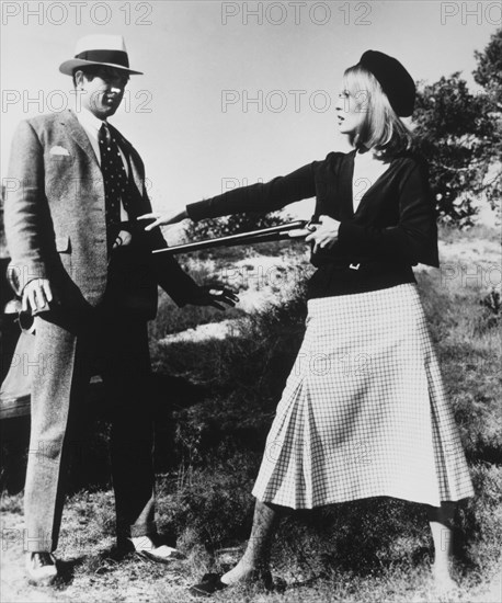 Faye Dunaway and Warren Beatty, on-set of the Film, "Bonnie and Clyde", 1967