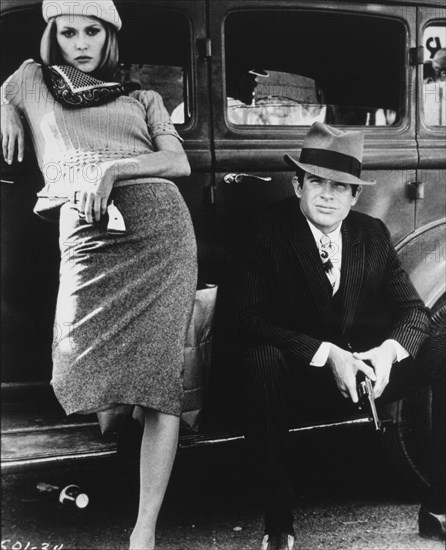 Faye Dunaway and Warren Beatty, on-set of the Film, "Bonnie and Clyde", 1967