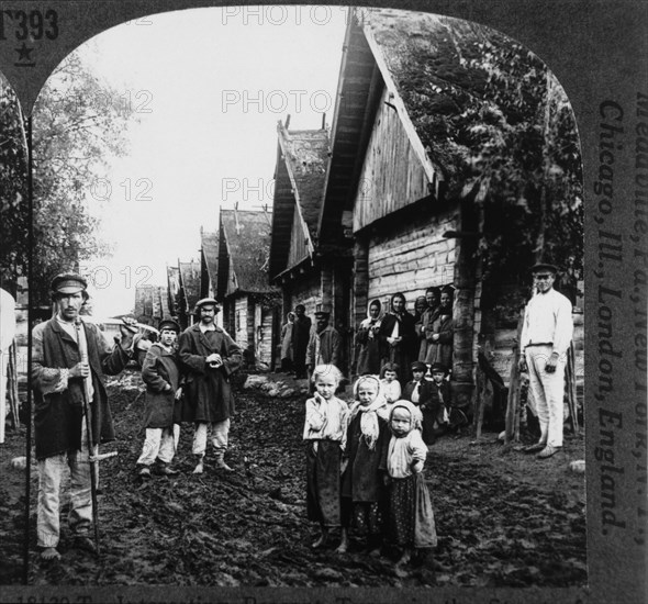 Peasants in Rural Village, Russia, Single Image of Stereo Card, circa 1900