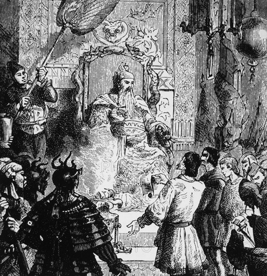 Mongolian Emperor, Kublai Khan, Welcoming Marco Polo and his Venetian Merchants, 1275