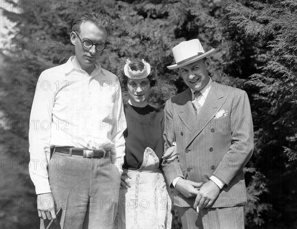 Screenwriter Tim Whalen, Beatrice Lillie, & Director Sam Taylor on-set of the Film, "Exit Smiling", 1926
