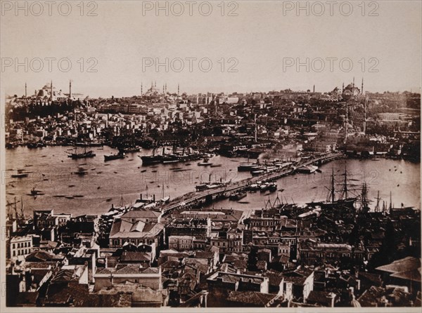 Constantinople (Istanbul) with Bridge over Bosphorus, circa 1885