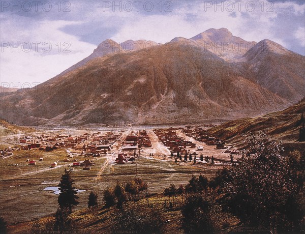 Silverton, Colorado, USA with Mountains in Background, circa 1900