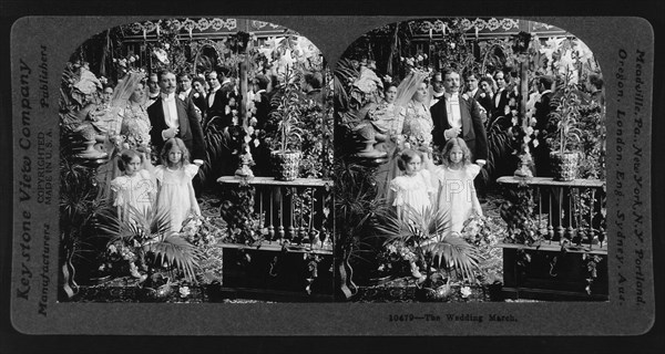 Wedding Couple with Attendants, Stereo Card, circa 1897