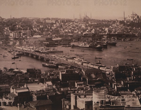 Constantinople (Istanbul) with Bridge over Bosphorus, circa 1885