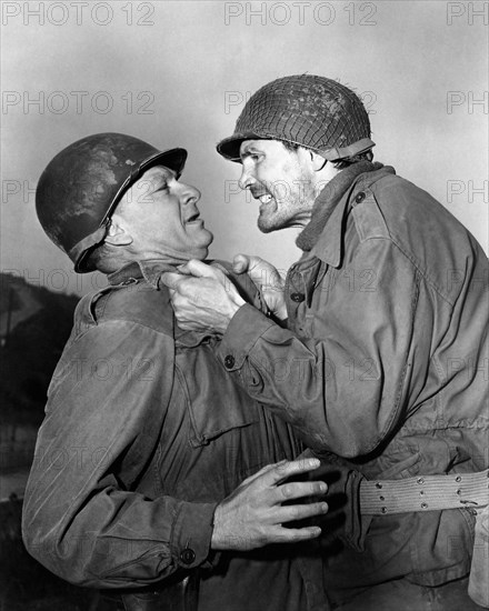 Eddie Albert and Jack Palance, on-set of the Film, "Attack", 1956