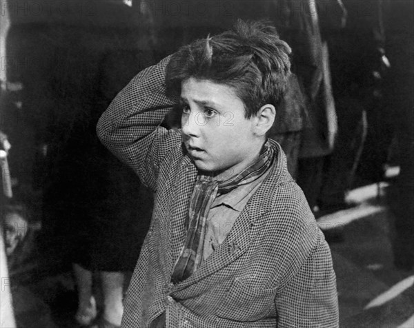 Enzo Staiola, on-set of the Italian Film, "Bicycle Thieves" (aka Ladri Di Biciclette), 1948