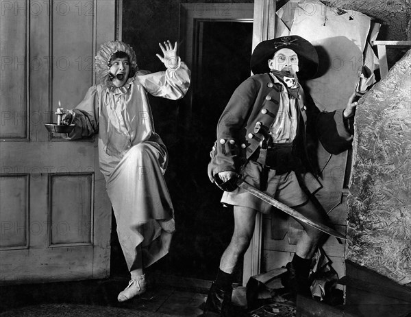 Dorothy Gish, Leon Errol, on-set of the Silent Film, "Clothes Make the Pirate", 1925