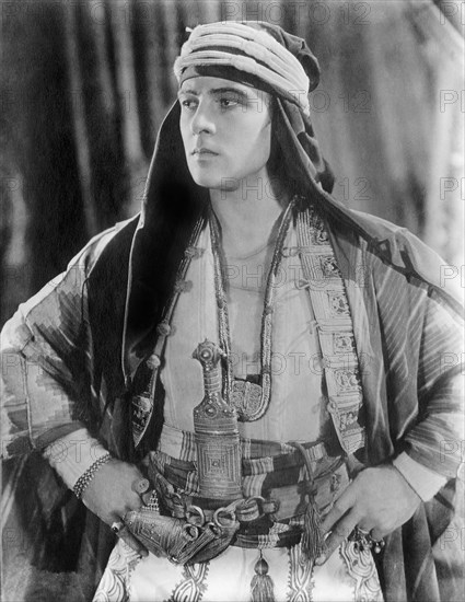 Rudolph Valentino, on-set of the Silent Film, "The Sheik", 1921