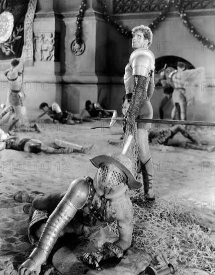 Gladiators Engaged in Combat in Arena, on-set of the Film, "The Sign of the Cross", 1932