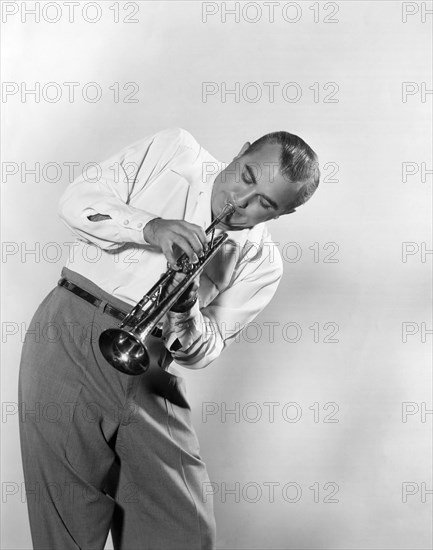 Ralph Marterie, Big-Band Leader, Portrait Playing Trumpet, circa 1950's