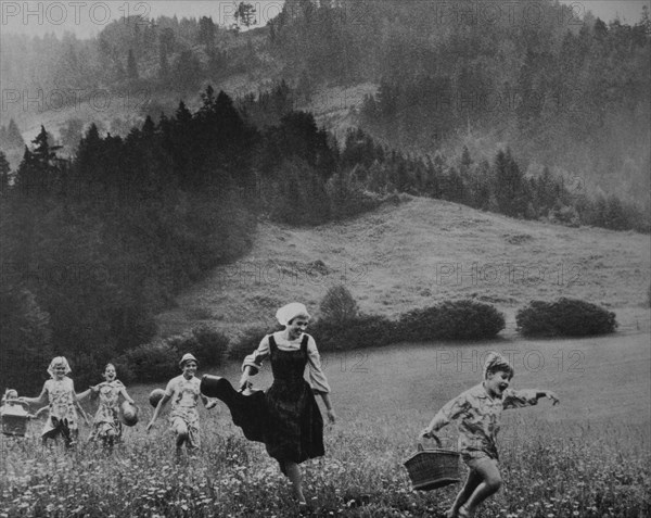 Julie Andrews and Children, on-set of the Film, "The Sound of Music", 1965