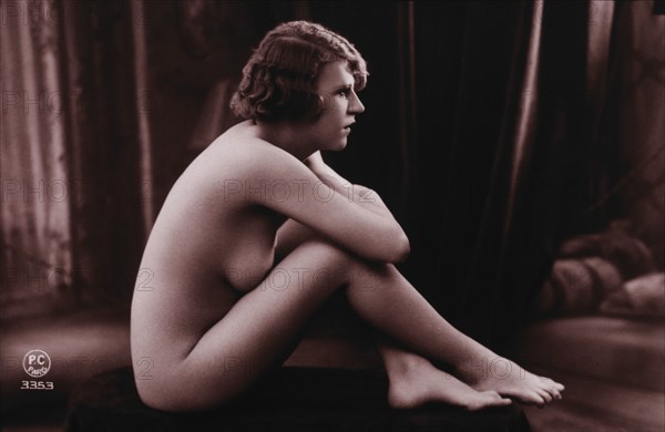 Nude Woman Sitting with Arms Resting on Knees, circa 1910's